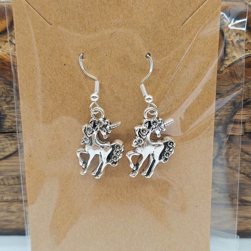 Unicorn Earrings Silver Hooks Novelty Statement Costume Hypoallergenic - Picture 1 of 2